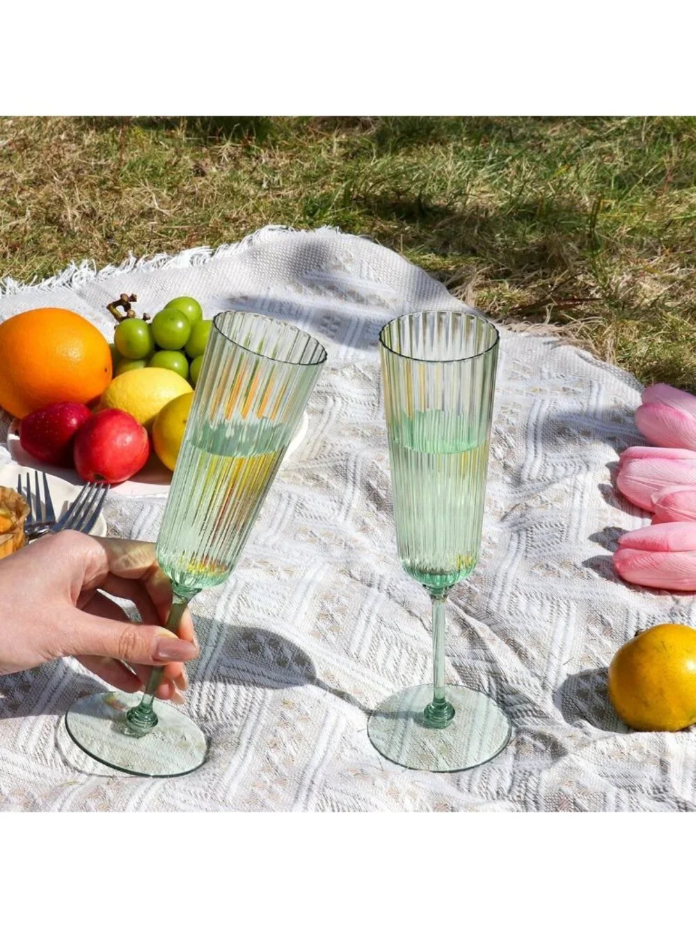 48 Pack Sage Green Unbreakable Champagne Flutes - Ribbed Disposable Wine Glasses